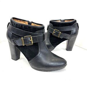 Clarks Artisan‎ Ankle Boots Womens 11 Black Leather Buckle Heel Booties Suede